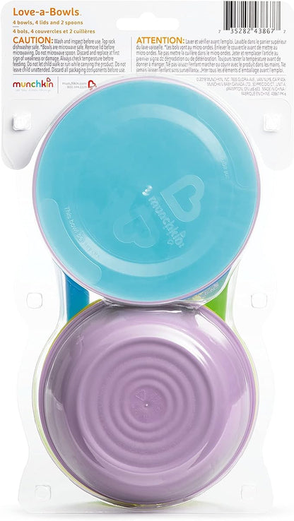 Munchkin® Love-a-Bowls™ 10 Piece Baby Feeding Set,Includes Bowls with Lids and Spoons,Multicolor,(Pack of 12)