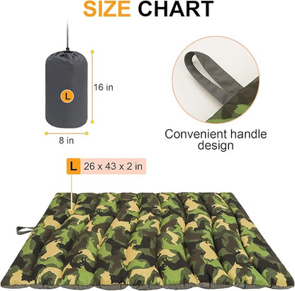 BEAUTYZOO Outdoor Dog Bed Waterproof, Camping Dog Bed Reversible, Portable Travel Bed with Carry Bag- Machine Washable, Durable, Foldable Pet Blanket for Medium Large Dogs, 26" x 43" Camouflage