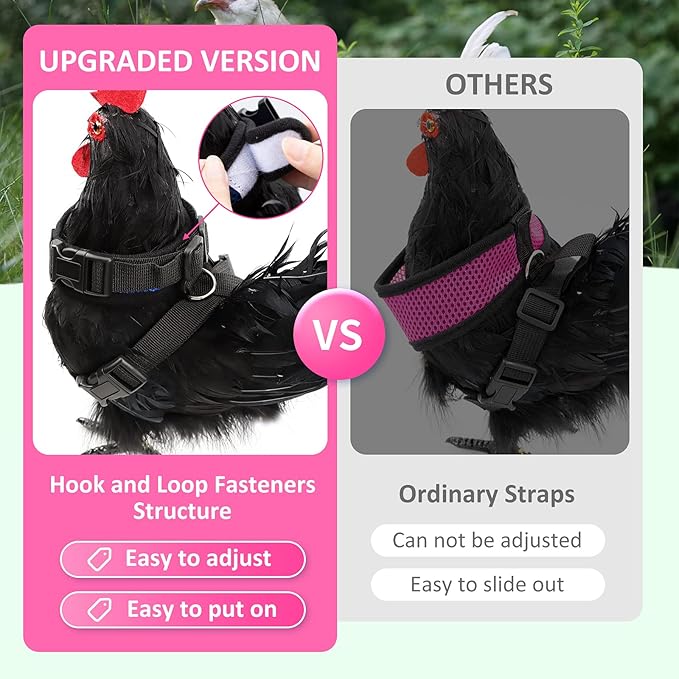 Adhafera Chicken Harness with Leash, Upgraded Double Adjustment Chicken Harness and Leash Set for Hens, Duck, Goose, Small Pet (Pink, L)