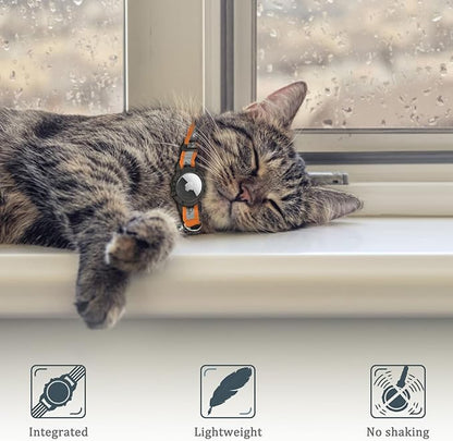Reflective AirTag Cat Collar, Integrated Cat Tracker Collar with Air Tag Holder and Bell, Safety Elastic Band Cat GPS Collars for Girl Boy Cats, Kittens and Puppies (Orange, S)