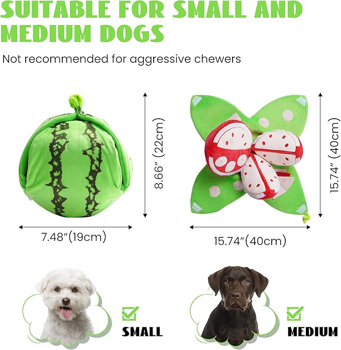Nocciola Hide and Seek Plush Dog Toys, Watermelon Interactive Toy for Small Dogs, Green Puppy Puzzle Squeaky Toys with Crinkle Papers for Boredom, Dog Nosework Toy for Medium Pet
