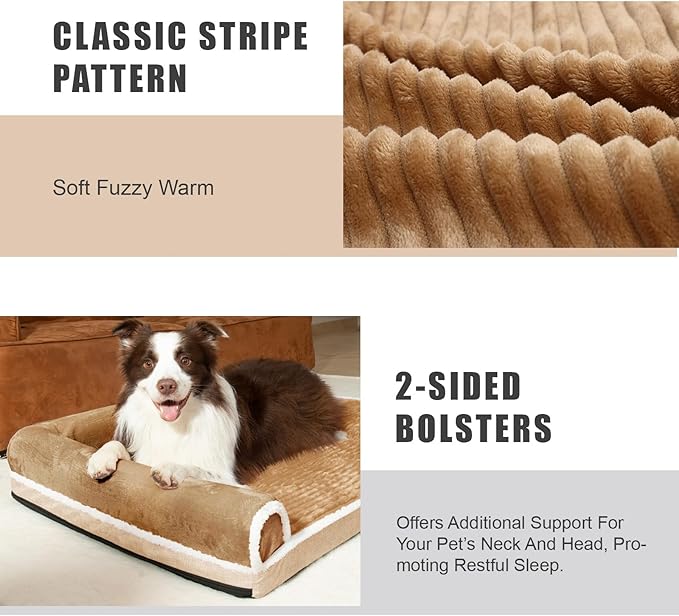 Patas Lague Orthopedic Jumbo Dog Bed Large Sized Dog 56''X40'', Waterproof Comfortable L Bolster Jumbo Non-Slip Soft Warm Pet Crate Bed Sleep Sofa mat with Removable Washable Cover, Brown