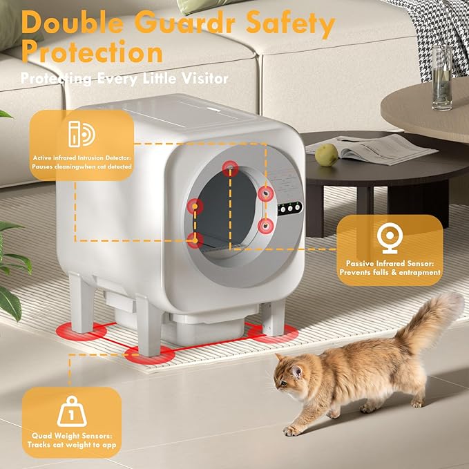 2025 Automatic Litter Box Self Cleaning,Self Cleaning Cat Litter Box for Multiple Cats,App Control Dynamic Monitoring,75L Large Space Dual Sensor Safety Protection, 3-30lbs Cats, 2 Roll Bag