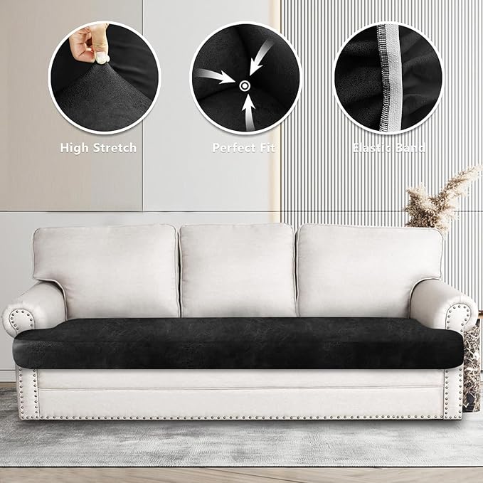 ANARACHON Leather Look Couch Cushion Covers Sofa Seat Slipcovers Sets Couches Furniture Protector for Sectional Armchair Loveseat Pets Kids Stretch Spandex Fabric (1 T-Cushion Sofa, Black)