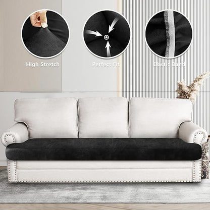 ANARACHON Leather Look Couch Cushion Covers Sofa Seat Slipcovers Sets Couches Furniture Protector for Sectional Armchair Loveseat Pets Kids Stretch Spandex Fabric (1 T-Cushion Sofa, Black)