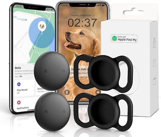 GPS Tracker for Dogs (2 Pack), Mini GPS Cat Tracker, Smart Pet Activity Tracker (iOS Only), No Monthly Fee, Compatible with Apple Find My, Anti-Lost, Finder Tag for Vehicles/Pets/Items/Kids