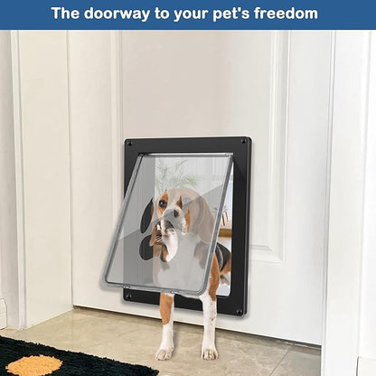 CEESC Dog Door for Pets Up to 45 lb, Weatherproof Pet Door for Cats and Dogs, Durable, Snap-in Closing Panel Included, Suitable for Interior and Exterior Doors(Medium Black)
