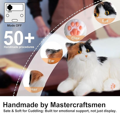 Chongker Interactive Companion Robot Cat, Weighted Breathing Stuffed Animals, Cat Plush Toy with Meow Voice, Breathing, Response, Realistic Heartbeat and Purring (Dark Calico Cat)