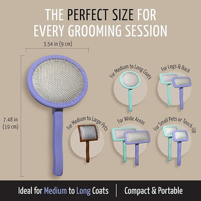 Tauro Pro Line Slicker Brush for Dogs & Cats, Deshedding, Dematting & Detangling Grooming Tool for Medium to Long Coats, Ideal for Cocker Spaniels, Round Flexible Cushion, Purple, Medium Size (M)