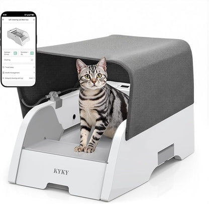 2 in 1 Self Cleaning Litter Box with APP Control, Open or Covered Canopy Design to Meet Cats' Varying Preferences, Large Automatic Cat Litter Box for Multiple Cats, Quiet, Odorless & Safe