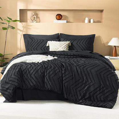 Litanika Black Full Size Comforter Set with Sheets - 7 Pieces Bed in a Bag Full Tufted Complete Bedding Sets with Comforter, Sheets, Pillowcases & Shams