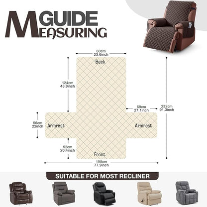 KinCam 100% Waterproof Recliner Chair Cover, Reclining Couch Covers for Pets, Dogs, Recliner Couch Slipcover Furniture Protector with Elastic Straps for Kids(23.6", Chocolate)