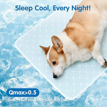 Dog Cooling Mat - Instant 6-12°F Drop, Cooling Mat for Pets Q-MAX >0.5 & Machine Washable, Anti-Slip Bottom, Cool Relief Bed for Dogs & Cats Light Blue 42" x 28"
