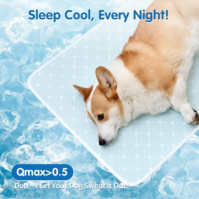 Dog Cooling Mat - Instant 6-12°F Drop, Cooling Mat for Pets Q-MAX >0.5 & Machine Washable, Anti-Slip Bottom, Cool Relief Bed for Dogs & Cats Light Blue 28" x 22"