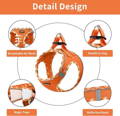 AMTOR Small Dog Harness with Leash Set, No Escape Easy Walk Puppy Harnesses for Training Walking, Step-in Reflective Soft Dogs Vest for XS S Medium Extra-Small Large Sized Dog(L Size,Orange/White)