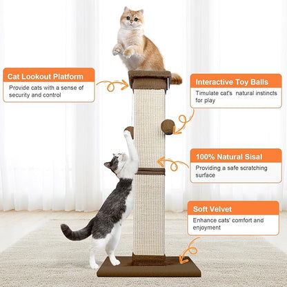 SOCATER Cat Scratching Post 33 Inch Nature Sisal Cat Scratch Post for Indoor Cats, Large Cat Scratcher Protect Your Furniture, for All Breeds Brown