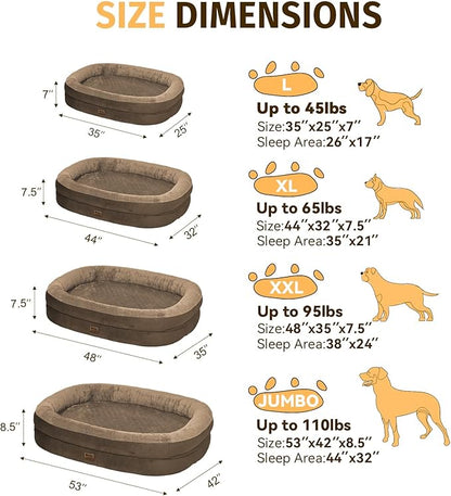 Orthopedic Jumbo Dog Bed for Extra Large Dogs, Giant Waterproof Dog Bed for Large Breed Dogs, Supportive Egg Crate Foam Pet Bed with Removable Washable Cover & Non-Slip Bottom, Coffee