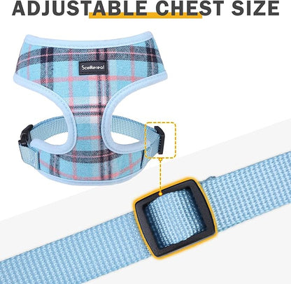SCENEREAL Puppy Dog Harness with Leash Set for Small Medium Sized Dogs, Soft Mesh Pet Harnesses and Leash, No Chock Plaid Adjustable No Pull Vest for Dogs Cats, Chihuahua,Bulldog (Blue M)