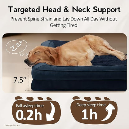 MEKIY Large Orthopedic Dog Bed with Sides Big Dog Beds with Removable Washable Cover Non-Slip Waterproof Pet Bed for Medium Large Dogs - Navy Blue L