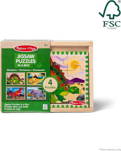 Melissa & Doug 4‑in‑1 Wooden Dinosaur Jigsaw Puzzle Set, 48 Pieces with Storage Box, Toddler Puzzle Toy for Kids Ages 3+ - FSC Certified