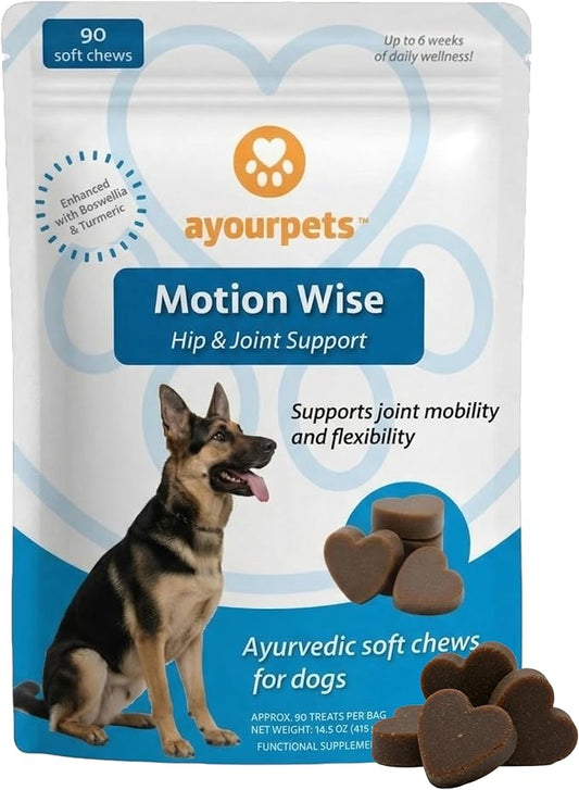 Hip and Joint Chews for Dogs with Stiff Joints & Mobility – Natural Boswellia, Ashwagandha & Turmeric Herbal Holistic Support – Pork Flavor – 90 Count