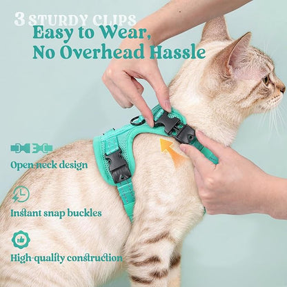 rabbitgoo Cat Harness and Leash, Escape Proof Vest with 3 Adjustable Buckles, Soft Comfortable Kitten Harness, Easy to Wear, Reflective for Safe Outdoor Walking, XS, Green