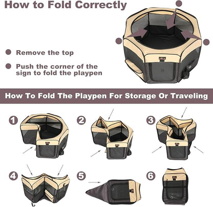 Aivituvin Dog Playpen Foldable Waterproof Pet Play Pens for Cat, Puppies, Rabbits, Chickens, Durable Portable Pet Tent for Travel Camping Indoor/Outdoor Brown XL