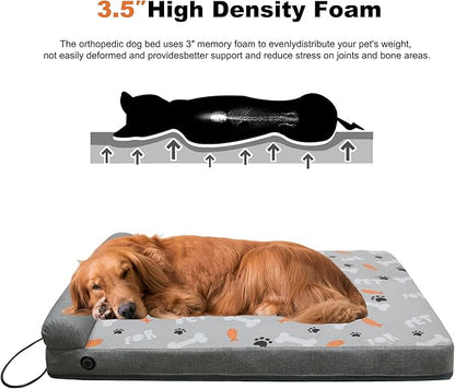 Heated Dog Bed, Electric Oversize Heating Arthritis Orthopedic Dog Bed with Thickened Memory Foam, Heated Pet Bed with Waterproof Cover for Medium Large Dogs, 35"*26.5"*3.5"