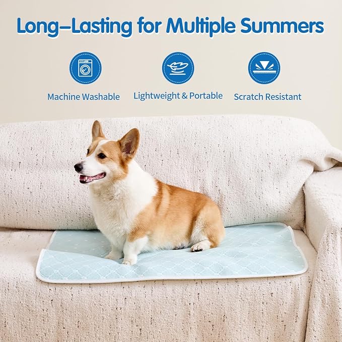 Dog Cooling Mat - Instant 6-12°F Drop, Cooling Mat for Pets Q-MAX >0.5 & Machine Washable, Anti-Slip Bottom, Cool Relief Bed for Dogs & Cats Light Blue 24" x 18"
