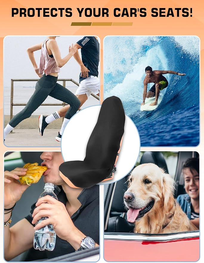 550g Heavy Duty Towel Car Seat Cover, Waterproof Sweat Protector for Post-Gym & Beach, Non-Slip Microfiber Bucket Seat Mat for Sedans SUV Minivans, Machine Washable (Black, 1-Pack)