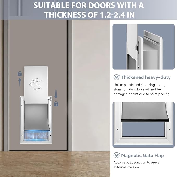 [Petoasis] 3-Flaps Heavy-Duty Dog Door, Rust Proof Aluminum Alloy Frame, Extreme Weather Dog Door Can Block Wind, Snow, and Rainwater Intrusion (Silvery White, Meduim for Door)