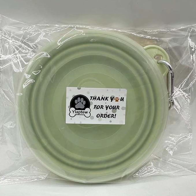 Small Collapsible Dog Bowl 12oz,2 Pack Portable and Foldable Pet Travel Bowls with 2 Carabiners & Lids for Dogs Cats and Small Animals (Macaron Yellow+Green, 350ml)