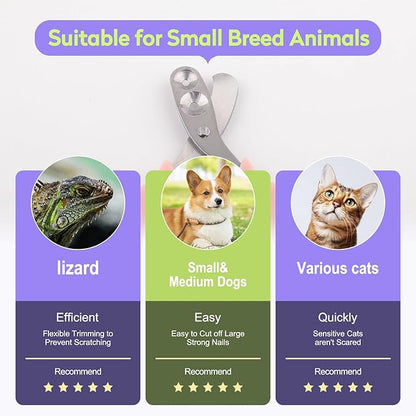 Cat Nail Clippers with Nail File, Kitten Claw Nail Clippers for Trimming, Stainless Steel Pet Bearded Nail Clippers Tool for Dragon, Guinea Pig, Rabbits, Birds, Ferret Small Breed Animals(Pink)