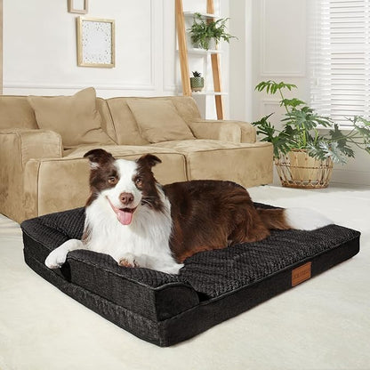 Orthopedic XL Dog Bed Large Sized Dog 42''X28'', Waterproof L Bolster Egg Crate Foam Big Pet Crate Beds with Washable Removable Cover, Non-Slip Soft Pet Couch Sleep Mat, Black