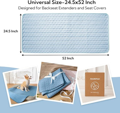 Soulbond Backseat Dog Cooling Mat for Cars - 24.5"x52" Washable Back Seat Self Cooling Pad for Cat & Puppy, QMAX>0.3, Non-Slip Cold Pet Bed Backseat Extender for Cars, SUVs, Trunks, Light Blue