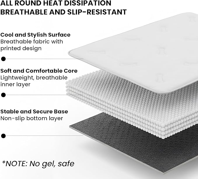 Self Cooling Mat for Dogs & Cats, 41x28.5 Soft Breathable Cold Crate Pad for Pet, Portable Washable Kennel Bed for Outdoor Summer with Non-Slip Bottom and Chill Cool Fiber, Light Gray
