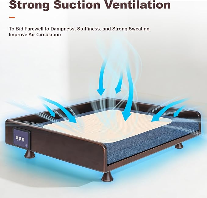 Smart Pet Bed with Powerful Downward Ventilation & Heating, Solid Wood Frame, Touch Control, 3-Speed Warmth & Cooling, Removable Heating Pad, 3-Color Ambient Light, All-Season Comfort for Cats & Dogs
