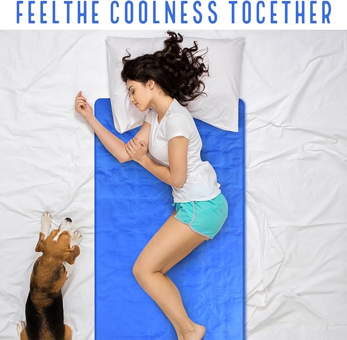 Drydiet Cooling Pad Mat for Sleep Cooling Mattress Pad Gel for Bed, Relieve Pain, Summer Hot Flashes, Adult, Pets, No Water or Electricity Required(Plain,Blue,60 x 20 Inch)