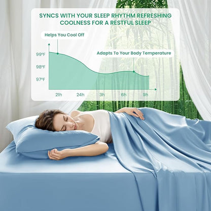 SONORO KATE 100% Viscose Derived from Bamboo_Sheets Full Size, Ultra Breathable & Cooling Bed Sheets for Hot Sleepers, Hotel Luxury Silky Bedding Sheets, 16" Deep Pocket - 4PC (Teal Blue,Full)
