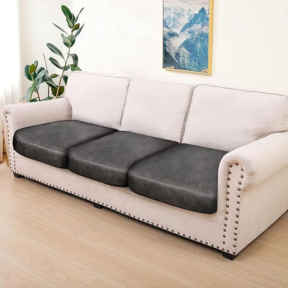 ANARACHON Leather Look Couch Cushion Covers Sofa Seat Slipcovers Sets Couches Furniture Protector for Sectional Armchair Loveseat Pets Kids Stretch Spandex Fabric (3 Cushion Sofa, Taupe)