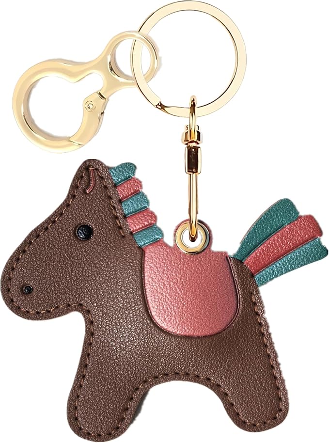Leather Keychain Holder Case Compatible with AirTag,Cute Protective Cover with Keyring,Anti-Scratch Finder GPS Tracker Case for Wallet Keys,bag,pets,Backpack(Horse G)
