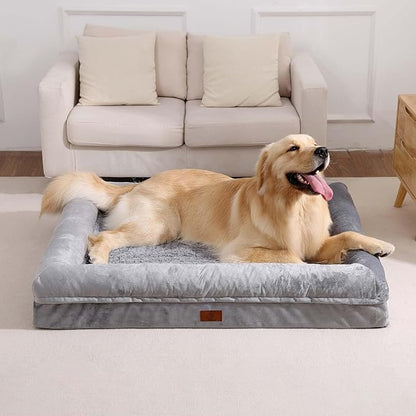 Jumbo Orthopedic Dog Beds, Washable Dog Bed with 4-Sides Removable Bolster, Waterproof Pet Bed Egg Crate Foam with Non-Slip Bottom for Large Dogs, Grey