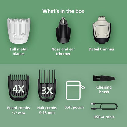 Norelco Philips All-in-One 3000 Series 13 in 1 Trimmer for Men, Beard Trimmer & Head Hair Clipper, Full Metal Self-Sharpening Blades & 8 Length Settings, MG3939/50