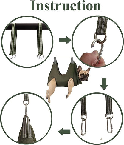 Kkiimatt 10 in 1 Pet Dog Grooming Hammock Harness with Nail Clipper,Dog Hammock for Nail Trim,Grooming Sling Holder Hanger Restraint for Claw Care (XXL+ / 100LB Max, Khaki Green)