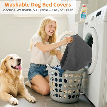 Dog Bed Covers Replacement Washable Waterproof Round Bed Protector for Donut Bed & Dog Couch, Gray 45 Inch