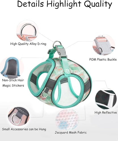 Dog Harness for Small Medium Dogs No Pull, Cat Harness and Leash Set, Step in Puppy Harness. (Green, XS)
