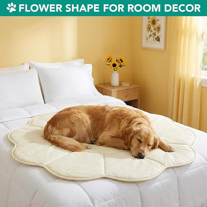 PetAmi Dog Cooling Mat, Flower Shape, Reversible Cooling Nylon Blanket Soft Fleece Pet Pad for Dogs Cats, Summer All Season Use Q-Max>0.3, Small 35x35 in, Beige