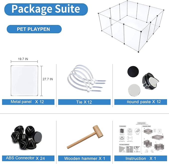 BRIAN & DANY Pet Dog Playpen, Clear Acrylic Puppy Dog Play Pen Indoor, Portable Small Animal Transparent Fence Panels for Rabbit, Kitten, Bunny, Cat, 28 X 20 Inch