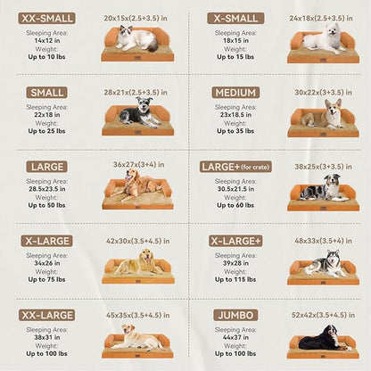 Large Dog Bed Orthopedic Washable, Dog Beds for Large Dogs, Washable Cover Removable Bolster and Non-Slip Bottom Jumbo Orthopedic Orange Dogs Beds, XXLarge Extra Large Pets