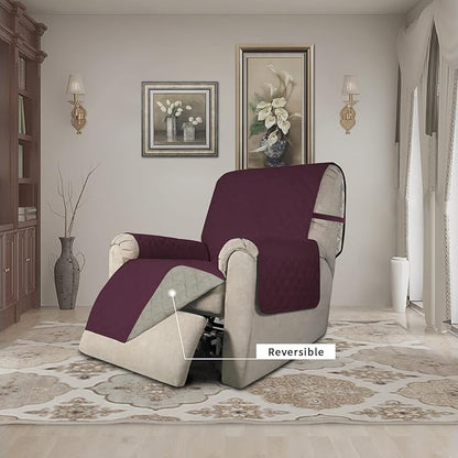 Easy-Going Recliner Chair Slipcover Reversible Sofa Cover Water Resistant Couch Cover Furniture Protector with Elastic Straps for Pets Dog (Recliner 22 inch, Wine/Beige)